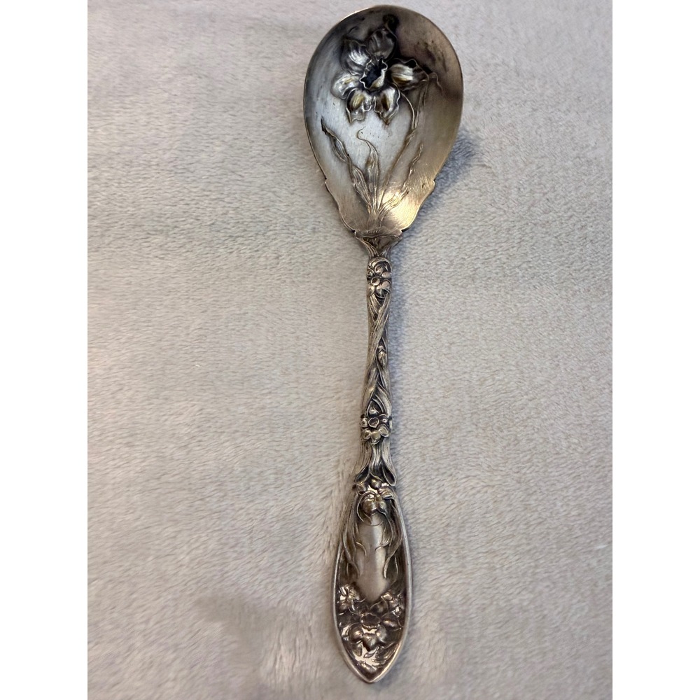 Oxford‎ Silver Plate Co Narcissus 1908 Art Nouveau Berry Serving Spoon Floral